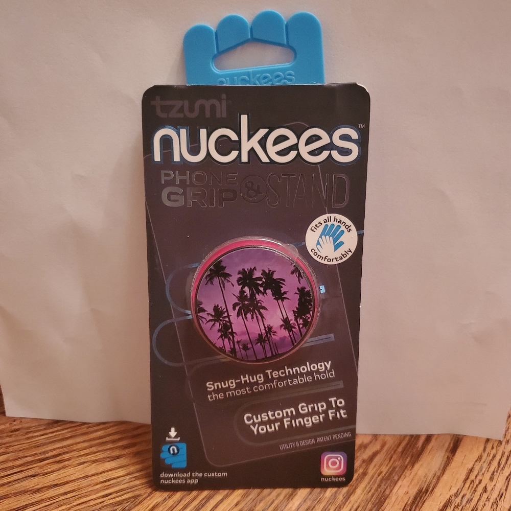 3 ~ Nuckees phone grip stand 2 purple palm trees and 1 black marble (NEW)